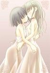  2girls blush dress eyes_closed kiss multiple_girls niplees schoolgirl solo yuri 