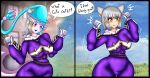 2_panel_comic absurd_res amphibian anthro anthro_to_humanoid aquatic asymmetrical_transformation axolotl bangs belly big_breasts big_butt blue_clothing blue_hair blue_hat blue_headwear blush blush_lines breasts butt cat_smile cliptf clothed clothing comic dialogue english_text eye_color_change eyebrow_through_hair eyebrows feline_ears female generation_8_pokemon glitch_effect gloves gormotti gradient_eyes grey_body grey_hair grey_skin hair hair_color_change handwear hat hatterene headgear headwear hi_res highlights_(coloring) humanoid hybrid inner_ear_fluff latex mole_salamander multicolored_hair nia_(xenoblade) nintendo open_:3 partial_transformation pink_hair_tips pink_highlights pokemon pokemon_(species) pupils purple_clothing purple_eyes reality_shift salamander solo species_transformation tail tan_eyes teal_clothing teal_hair teal_hat teal_headwear text tf_into_fictional_character thick_thighs transformation transformation_sequence translucent translucent_hair trey_aquana_(thegreninjagal) tuft two_tone_hair white_body white_clothing white_gloves white_handwear white_inner_ear_fluff white_pupils white_skin wide_hips xenoblade_(series) yellow_eyes