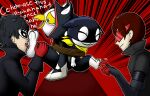 ankle_grab anthro atlus avian back_to_back bdsm beak belt_pouch bird black_body black_clothing black_fur black_hair blue_eyes blush bondage bound bound_together clothing dialogue domestic_cat eyes_closed eyewear feet felid feline felis foot_fetish foot_lick fur fur_markings gloves gloves_(marking) group hair handwear hi_res hoodie human kerchief laugh leg_grab leg_markings licking looking_at_another lufel male mammal markings mask megami_tensei morgana_(persona) nagisa_kamisiro neckerchief neckwear nexcc open_mouth open_smile owl persona_(series) persona_5 pink_tongue red_clothing red_eyewear red_gloves red_hair red_handwear ren_amamiya restraints rope rope_bondage sega sitting smile socks_(marking) talking_to_another teeth tickle_fetish tickle_torture tickling tickling_feet tongue tongue_out topwear white_body white_fur yellow_beak yellow_kerchief yellow_neckerchief yellow_sclera