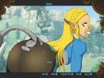 4:3 absurd_res animal_noises animal_noises_while_talking anthro asinus ass_up big_butt big_nose big_teeth blonde_eyebrows blonde_hair blue_clothing blue_eyes blue_text blue_topwear bottomwear braided_hair braying brown_bottomwear brown_clothing buckteeth butt camera_view clothing dialogue donkey ear_expansion english_text equid equine expansion eyebrows eyelashes female feral fur fur_growth gameplay_mechanics gradient_ears grey_body grey_ears grey_fur grey_tail_tuft growth hair hi_res humanoid humanoid_to_anthro humanoid_to_feral hylian light_body light_skin long_ears looking_at_self looking_back looking_back_at_self mammal mid_transformation name_drop name_in_dialogue nintendo nose_expansion princess_zelda raised_inner_eyebrows raised_tail rear_view shocked snout snout_growth solo species_transformation speech_change speech_impediment tail tail_burst tail_growth tail_tuft tan_snout teal_eyes teeth teeth_expansion text the_legend_of_zelda topwear torn_bottomwear torn_clothing transformation tuft violetrosefall