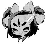 5_eyes 9999gpera accessory animal_humanoid arachnid arachnid_humanoid arthropod arthropod_humanoid bow_ribbon female hair_accessory hair_bow hair_ribbon headshot_portrait horn humanoid monochrome muffet multi_eye portrait ribbons simple_background solo spider_humanoid twin_bows twin_hair_bows undertale undertale_(series) white_background