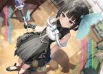  1girl black_dress black_hair bow brown_eyes butterfly_hair_ornament dress hair_ornament highres holding holding_staff kantoku magical_black_(sasaki_to_p-chan) magical_girl sasaki_to_p-chan staff 
