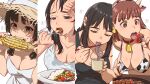  2026 4girls animal_collar animal_ears animal_print aonori_misuji bell bikini black_eyes black_hair black_tank_top blush breasts brown_eyes brown_hair chopsticks collar collarbone commentary_request corn cow_ears cow_horns cow_print cow_print_bikini cup curry curry_rice dress ear_tag eating fake_animal_ears fake_horns food fork half-closed_eyes hat_request highres holding holding_chopsticks holding_corn holding_cup holding_food holding_fork holding_knife holding_spoon holding_with_chopsticks horns knife large_breasts looking_at_food looking_down meat multiple_girls neck_bell noodles original print_bikini rice shaded_face shirt simple_background soba spoon steak sweat swimsuit tank_top tongue tongue_out white_background white_dress white_shirt 