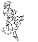  armband armor cup feline female gloves line_art mammal monochrome solo standing tsampikos 