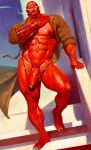 abs areola balls barazoku beard big_balls big_muscles big_penis cigarette cigarette_in_mouth clothing coat demon demon_humanoid erection facial_hair g-string genitals heavy_penis hellboy_(series) hi_res huge_muscles huge_penis huge_thighs humanoid looking_at_viewer male manly muscular muscular_humanoid muscular_legs muscular_male muscular_thighs navel nipples not_furry not_furry_focus object_in_mouth penis qai_san red_body red_skin seducing_viewer seductive smile smiling_at_viewer smoke solo thick_penis thick_thighs topwear underwear vein veiny_penis