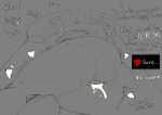 ahoge anthro bed blush bodily_fluids breasts butt butt_focus covering_head cum cum_inside deltarune dialogue ebonytea embarrassed english_text female fucked_silly furniture genital_fluids genitals hair head_under_pillow heart_symbol hi_res leaking_cum lying lying_on_bed moan monochrome motion_lines non-mammal_breasts nude on_bed on_side pillow rear_view reptile scalie shaking simple_background sketch soul_(deltarune) susie_(deltarune) text thick_thighs trembling undertale_(series) vulva