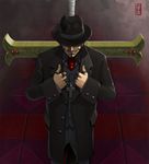  cross dracule_mihawk formal jewelry male_focus one_piece ring solo suit sword weapon wyv1 