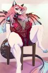 absurd_res anthro areola belly bexx big_breasts blue_eyes blue_hair breasts canid canine chair clothing curly_hair dragon female furniture genitals hair hi_res hybrid lingerie long_hair mamalucy mammal mature_female multicolored_body mythological_creature mythological_scalie mythology nipples nude on_chair overweight overweight_female pink_hair scalie sitting sitting_on_chair solo spread_legs spreading tail thick_thighs vulva wings