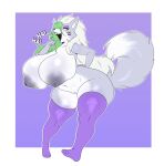 2025 3_toes absurd_res ameliemercedez anthro areola big_breasts breasts canid canine canis clothing feet female female_anthro five_nights_at_freddy's five_nights_at_freddy's:_security_breach fur genitals green_hair grey_body grey_fur hair hi_res huge_breasts laugh legwear lips looking_at_viewer mammal mostly_nude nipple_piercing nipples open_mouth piercing purple_clothing purple_legwear purple_lips roxanne_wolf scottgames solo steel_wool_studios tail teeth toes vulva white_body white_fur white_hair wolf