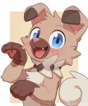 2026 4_fingers absurd_res ambiguous_gender artist_name blue_eyes blush blush_lines border brown_body brown_fur canid canine canis chest_tuft claws colored cute_fangs detailed digital_drawing_(artwork) digital_media_(artwork) dipstick_ears domestic_dog ear_markings fangs finger_claws fingers floppy_ears fur generation_7_pokemon gloves_(marking) hi_res icon liet4649 looking_at_viewer mammal markings multicolored_ears neck_tuft nintendo open_mouth open_smile paw_pose pawpads pink_inner_ear pink_nose pink_pawpads pokemon pokemon_(species) pose rockruff semi-anthro shaded simple_background smile solo tail tan_background tan_body tan_fur teeth text tuft white_border