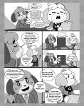 2024 4_fingers 5_panel_comic accessory animal_crossing anthro asking asking_another bangs bell bell_hair_tie bent_arm black_bottomwear black_clothing black_ears black_eyebrows black_eyes black_freckles black_nose black_skirt bottomwear brother_(lore) brother_and_sister_(lore) buckteeth button_(fastener) canid canine canis closed_frown closed_smile clothed clothed_anthro clothed_female clothed_male clothing comic cookieboy011 desk dialogue digby_(animal_crossing) digital_drawing_(artwork) digital_media_(artwork) domestic_dog doorway duo ellipsis english_description english_text eye_contact eyebrows eyes_closed female female_anthro fingers floppy_ears fluffy_ears freckled_face freckles frown fully_clothed fully_clothed_anthro fully_clothed_female fur furniture grey_body grey_clothing grey_ears grey_fur grey_hair grey_hair_tie grey_necktie grey_suit grey_tail grey_tongue greyscale hair hands_in_both_pockets happy hi_res holding_object holding_paper holidays inside isabelle_(animal_crossing) laugh looking_at_another looking_at_viewer lop_ears male male_anthro mammal medium_hair monochrome monotone_hair motion_lines mouth_closed multicolored_body multicolored_fur multicolored_hair necktie nintendo no_eyebrows number open_mouth open_smile paper plant ponytail pupils shaded shih_tzu short_hair sibling_(lore) sister_(lore) skirt smile smiling_at_another smiling_at_viewer speech_bubble standing suit table tail tail_motion tailwag teeth text tongue tongue_out toy_dog twins_(lore) two_tone_body two_tone_fur two_tone_hair valentine's_day white_body white_fur white_hair white_pupils white_tail