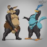 1:1 2026 absurd_res anthro avian avian_feet ball_size_difference balls beak bedroom_eyes belly belly_tuft big_balls big_belly big_penis bird black_leather black_nose blue_body blue_feathers bobbellyboy boots bottomwear brown_body brown_fur butt canid canine canis cheek_tuft chest_tuft clothing collar colored coyote crotchless_bottomwear crotchless_clothing crotchless_pants cuculiform digital_media_(artwork) ear_tuft facial_tuft feathers feet footwear fur genitals glistening glistening_butt glistening_clothing gloves grin grinning_at_viewer handwear headgear headwear hi_res huge_belly jacket larger_but_small leather leather_clothing leather_gloves leather_handwear leather_jacket leather_topwear looney_tunes male male/male mammal moobs mostly_nude mostly_nude_anthro mostly_nude_male muir_cap narrowed_eyes navel new_world_ground_cuckoo nipples overweight overweight_anthro overweight_male pale_countershading pants penis penis_size_difference pose road_runner_(looney_tunes) roadrunner saggy_balls seductive shoes small_penis smile smiling_at_viewer spiked_collar spiked_jacket spikes tail tail_feathers thick_thighs topwear tuft warner_brothers watermark white_sclera wile_e._coyote yellow_beak yellow_feet yellow_sclera