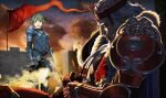  2boys alm_(fire_emblem) armor blood blood_from_mouth blue_armor defeat father_and_child father_and_son fire_emblem fire_emblem_echoes:_shadows_of_valentia game_asset green_hair hidari_(left_side) holding holding_sword holding_weapon looking_at_another male_focus mature_male multiple_boys official_art parent_and_child red_armor rudolf_(fire_emblem) short_hair shoulder_armor spoilers sweat sword third-party_source weapon white_hair 