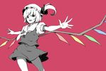 flandre_scarlet lefthand open_mouth outstretched_arms outstretched_hand partially_colored short_hair side_ponytail simple_background smile solo spread_arms touhou wings 