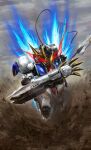  absurdres amputee cable cable_tail charging_forward chinese_commentary claws commentary_request damaged day denh dust_cloud exhaust eye_trail glowing glowing_eyes gundam gundam_barbatos_lupus_rex gundam_tekketsu_no_orphans highres light_trail mecha mecha_focus mechanical_tail mobile_suit motion_blur no_humans outdoors overcast red_eyes robot science_fiction sky solo tail v-fin 