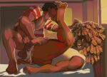 4_toes 5_toes absurd_res anal anal_penetration anthro athletic athletic_male bed big_hair bodily_fluids brown_body brown_fur clothed clothing crouching cum cum_in_ass cum_inside curly_hair digital_media_(artwork) duo ejaculation erection fangs feet felid feline foot_fetish foot_on_face foot_sniffing fur furniture genital_fluids genitals grabbing_sheets hair hair_grab hi_res human lion looking_up lying male male/male male_penetrated male_penetrating male_penetrating_male mammal morning nipples on_back open_clothing open_mouth open_shirt open_topwear pantherine penetration plantigrade sex shirt sniffing stovenfang sweat tail tank_top teeth toes topwear touching_hair