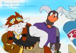 animated animated_gif anthro armband buizel caught_in_the_act clothed clothing commissioner_name cross cross_necklace crossed_arms dahecksajerry duffel_bag eddie_(dahecksajerry) eeveelution eyebrows eyewear eyewear_on_head facial_hair fully_clothed generation_1_pokemon generation_2_pokemon generation_4_pokemon generation_5_pokemon goggles goggles_on_head group holding_object houndoom inflatable jet_(dahecksajerry) jewelry lifeguard male markings melvin_(dahecksajerry) necklace nervous nervous_smile nintendo outside patreon_username pokemon pokemon_(species) pool_float prosthetic prosthetic_arm prosthetic_limb raised_eyebrow raised_hands samurott sheepish short_playtime sky speech_bubble swimming_trunks swimwear text topless vaporeon whisker_markings whistle_(object) whistle_around_neck