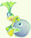 2024 ambiguous_gender anthro biped black_bracelet blue_eyes bracelet chain_chomp claws colored_pencil_(artwork) dragon_koopa duo eyewear fangs finger_claws glasses green_hair hair hi_res iggy_koopa jewelry koopa koopaling male mario_bros nintendo nude open_mouth open_smile ribbon1984 scalie smile spiked_bracelet spikes teeth toe_claws traditional_media_(artwork) wearing_glasses yellow_body
