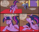 6:5 absurd_res animal_genitalia animal_penis bed blonde_hair blue_eyes bodily_fluids comic cutie_mark dialogue drooling duo english_text equid equine equine_genitalia equine_penis female feral freckles friendship_is_magic furniture genitals hair hasbro hi_res horn horse imminent_sex male male/female mammal my_little_pony mythological_creature mythological_equine mythology one_eye_closed penis pony purple_body purple_eyes purple_hair saliva star_tracker_(mlp) text twilight_sparkle_(mlp) veesocks winged_unicorn wings