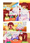 2026 2_horns 5_panel_comic adopted_(lore) adoptive_mother_(lore) ambiguous_gender ambiguous_human anthro biped blush blush_lines blush_stickers boss_monster_(undertale) bovid brown_hair caprine clothed clothing comic cute_fangs darkner deltarune detailed_background dialogue digital_drawing_(artwork) digital_media_(artwork) diner duo embarrassed english_description english_text eyewear fangs female female_anthro floppy_ears fluffy flustered food fur glasses goat hair heart_symbol hi_res horn human inside kris_dreemurr lightner male male/ambiguous male_anthro mammal pancake pink_horn ralsei restaurant robablo scarf short_hair snout speech_bubble talking_to_another teeth text toriel undertale_(series) wearing_glasses white_body white_fur white_horn yellow_body yellow_skin