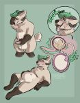 anthro arm_support balls bladder_bulge bladder_inflation bodily_fluids bovid caprine countershading cum cum_in_bladder cum_in_own_bladder cum_inflation cum_inside curled_horn drooling emanata english_text eye_roll eyes_closed genital_fluids genitals gloves_(marking) goat green_hair grey_nose hair hand_in_hair hi_res horn inflation internal internal_urethral jrodslammer knock-kneed leaning_on_elbow leg_markings male mammal markings narrowed_eyebrows navel nude open_mouth open_smile penis retrograde_ejaculation saliva scut_tail short_tail smile socks_(marking) solo sounding_rod tail text touching_hair white_body white_countershading
