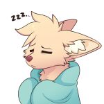 1:1 2026 alpha_channel ambiguous_gender anthro bedding black_eyebrows black_text blanket brown_nose canid canine cheek_tuft chest_tuft ears_back eyebrows eyes_closed facial_tuft fennec_fox feve fox fur hair inner_ear_fluff mammal pivoted_ears reaction_image simple_background sleeping solo sound_effects tan_body tan_fur tan_hair text transparent_background true_fox tuft vowelless vowelless_sound_effect wrapped_in_blanket zzz