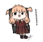  1girl absurdres black_socks brown_dress brown_shoes commentary crossed_bangs dress hair_ornament hasu_no_sora_school_uniform highres hinoshita_kaho loafers long_sleeves love_live! love_live!_hasu_no_sora_jogakuin_school_idol_club medium_hair motion_blur neckerchief oofushi_ao open_mouth orange_hair rabbit_hair_ornament red_neckerchief sailor_collar sailor_dress school_uniform shoes simple_background socks solid_circle_eyes solo translation_request two_side_up virtual_youtuber watching_movie white_background white_sailor_collar winter_uniform 