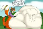 anthro armband bandai_namco belly big_belly canid canine clothing digimon digimon_(species) ears_up elia_(hookaloof) english_text female female_pred female_prey field fox hand_imprint hand_on_belly imprint mammal poly_(hookaloof) renamon sharp_teeth teeth text the_hookaloof vore