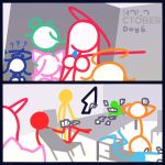  5boys 5girls ? ?? ahoge animal_ears animator_vs._animation blue_(animator_vs._animation) breasts bunbbun card cecilia_immergreen cursor elizabeth_rose_bloodflame fire_on_chest gigi_murin green_(animator_vs._animation) hands_on_own_head highres holojustice hololive hololive_english huge_ahoge large_breasts long_hair multiple_boys multiple_girls orange_(animator_vs._animation) ouro_kronii playing_card raora_panthera red_(animator_vs._animation) stick_figure virtual_youtuber yellow_(animator_vs._animation) 