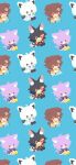  4girls absurdres ahoge animal_ears black_hair blue_background bone_hair_ornament braid brown_hair cat_ears cat_girl cat_tail chibi chibi_only colored_inner_animal_ears dog_ears dog_tail floppy_ears fox_ears fox_girl fox_tail hair_ornament highres hololive hololive_gamers inugami_korone inugami_korone_(1st_costume) multiple_girls multiple_views nekomata_okayu nekomata_okayu_(1st_costume) ookami_mio ookami_mio_(1st_costume) orange_eyes purple_eyes purple_hair rizu_(rizunm) shirakami_fubuki shirakami_fubuki_(1st_costume) simple_background single_braid sitting smile tail virtual_youtuber white_hair wolf_ears wolf_girl wolf_tail 