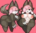 2026 anthro areola belly big_breasts biped bovid breasts butt caprine chikn_nuggit clitoris clothing cofi_(chikn_nuggit) costume darky digital_drawing_(artwork) digital_media_(artwork) eyeshadow female floppy_ears fur furry_wearing_fursuit fursuit genitals hair heart_nose heart_symbol hi_res lidded_eyes lop_ears makeup mammal navel nipples open_mouth open_smile pink_eyeshadow pink_hair pink_nose presenting presenting_breasts red_background seductive shaded sheep simple_background smile smiling_at_viewer solo undressing undressing_self unzipped unzipping unzipping_bodysuit vulva white_body white_fur wolf_costume wolf_tail zipper