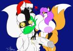 2017 anthro balls big_breasts big_penis black_hair blue_background breasts canid canine christmas christmas_clothing christmas_headwear clothing duo female fox generation_3_pokemon genitals hair hat headgear headwear heart_symbol holidays huge_breasts huge_penis male male/female mammal nintendo nipples orange_body penis pokemon pokemon_(species) pokemorph purple_hair riku9797 riku_(riku9797) santa_hat signature simple_background tail vulva white_body zangoose
