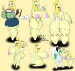 animal_crossing anthro balls big_breasts big_butt black_hair breasts butt canid canine canis clothing condom domestic_dog duo english_text female generation_3_pokemon genitals hair hi_res huge_breasts isabelle_(animal_crossing) male male/female mammal nintendo nipples nude pencil_(object) penis pink_nipples pokemon pokemon_(species) pokemorph riku9797 riku_(riku9797) sexual_barrier_device shortstack solo text vulva white_body yellow_body zangoose