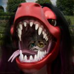 1:1 3d_(artwork) anthro bodily_fluids body_in_mouth detailed_background digital_media_(artwork) dragon duo felid feline female gaping_mouth hi_res imminent_vore kiva_(kiva) male male/female mammal mayu_(azuki) mouth_shot mythological_creature mythological_scalie mythology open_mouth oral_vore peq42 peq_(peq42) plant red_body saliva saliva_string scalie smug smug_face throat tongue tongue_out tree vore