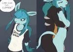 abdominal_bulge against_surface against_wall anal anal_penetration anthro anthro_on_anthro anthro_penetrated anthro_penetrating anthro_penetrating_anthro anthrofied biped black_body black_fur blue_body blue_fur blue_nose blue_sclera blue_tail brown_body brown_fur clothed clothed_anthro clothing cute_fangs dialogue duo eeveelution eyebrows fangs fingers from_behind_position fur generation_2_pokemon generation_4_pokemon genitals glaceon glans hair half-erect hi_res houndoom humanoid_genitalia humanoid_penis male male/male male_penetrated male_penetrating male_penetrating_male nintendo nude open_mouth open_smile penetration penile penile_penetration penis pokemon pokemon_(species) pokemorph ponytail question_mark sealer4258 sealer_(sealer4258) sex shirt smile speech_bubble standing standing_sex t-shirt tail teeth topwear white_eyes