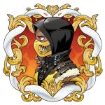  1boy a_miao belt commentary dark-skinned_male dark_skin from_side fur-trimmed_jacket fur_trim hood hood_up jacket male_focus mask mortal_kombat_(series) mouth_mask multiple_belts no_pupils profile scorpion_(mortal_kombat) simple_background snake solo white_background white_snake 