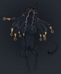 anthro black_body black_fur black_hair breasts ear_piercing featureless_breasts featureless_crotch female fur gold_(metal) gold_piercing green_eyes green_sclera hair hi_res horn imp long_tail looking_at_viewer mouthless neck_tuft piercing slim slim_female small_breasts small_hips solo tail toufucoo tuft