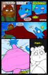 2026 absurd_res anthro bed bedding belly big_belly black_circus blanket blue_body blue_eyes blue_scales blush bodily_fluids brown_body brown_fur buckteeth chubby_cheeks clothing comic cricetid dialogue dialogue_box digital_media_(artwork) door duo english_text fangs female feral fur furniture hamster hi_res janet_stoffa jo-ann_wolf magenta_eyes mammal multicolored_body multicolored_scales name_tag open_mouth overweight overweight_anthro overweight_female overweight_feral pink_body pink_scales profanity reptile rodent rumbling_stomach scales scalie shirt sloshing_belly snake sound_effects speech_bubble sweat talking_feral teal_sclera teeth text topwear two_tone_body two_tone_scales ventral_scales viroveteruscy