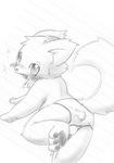  anal_masturbation anthro black_and_white blush butt canine dog drooling kneeling looking_back male mammal masturbation monochrome okunawa open_mouth paws raised_tail saliva sex_toy solo sweat traditional_media underwear young 
