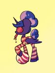 2019 ball beach_ball clothing curled_tail curly_mane digital_drawing_(artwork) digital_media_(artwork) equid equine eyewear female feral food friendship_is_magic glasses hasbro horn horse inflatable looking_away mammal my_little_pony mythological_creature mythological_equine mythology pattern_clothing pattern_swimwear pony popsicle popsicle_in_mouth princess_luna_(mlp) simple_background solo striped_clothing striped_swimwear stripes swimwear tail typhwosion winged_unicorn wings yellow_background