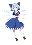  bad_id bad_pixiv_id blue_eyes blue_hair bow cirno crossed_arms dress full_body hair_bow highres ice ice_wings large_bow loafers pokachu ribbon shoes short_hair simple_background socks solo touhou white_legwear wings 