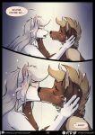 anthro bedroom_eyes black_nose blonde_hair blush brown_body brown_fur canid canine canis comic coyote dialogue digital_media_(artwork) domestic_cat duo english_text eye_contact eyes_closed felid feline felis female fingers freckles fur hair hi_res hug humanoid_hands hybrid hyena imminent_kiss imminent_sex inner_ear_fluff intimate kiss_on_lips kissing long_hair looking_at_another male male/female male_anthro mammal multiple_scenes narrowed_eyes nude open_mouth page_number piercing pierre_(dirtypaws) romantic romantic_couple seductive selene_(dirtypaws) shaded smile sparkles speech_bubble tan_body tan_fur teeth text theo_young tuft url white_body white_fur white_hair