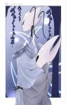 antennae_(anatomy) anthro armor arthropod border clothing cosplay cranestring828 detailed_background digital_drawing_(artwork) digital_media_(artwork) duo female holding_object holding_weapon hollow_knight:_silksong hollow_knight_(character) hollow_knight_(franchise) hornet's_needle hornet_(hollow_knight) narrowed_eyes night pillar plant pose rear_view robe shakra_(hollow_knight:_silksong) shoulder_pads signature source_request standing star tail team_cherry topwear unavailable_at_source vines weapon white_border