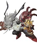2026 absurd_res anthro bandai_namco belt black_body black_fur black_nose blue_eyes bottomwear claws clothing cute_fangs digimon digimon_(species) digimon_beatbreak duo fangs female footwear fur grey_hair hair hi_res mask mechanical_arm open_mouth open_smile orange_body orange_ears orange_fur orange_tail pants pawpads paws pristimon red_eyes sayoko404 shoes simple_background smile star_accessory tail teeth white_background white_body white_ears white_fur wolvermon
