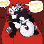 1:1 4_ears anthro anus avali avian bedroom_eyes black_anus black_body black_feathers black_fur black_vulva blue_anus blue_vulva claws clitoris collar coluber_corporation crown crown_only dominant dominant_anthro dominant_female duo english_text eyebrows ezra_(anunusedaccount) feather_markings feathered_crest feathers female female/female female_anthro female_on_bottom female_on_top freckled_ears freckled_face freckled_tail freckles fur furred_kobold furred_scalie genitals grin grinning_at_viewer head_crest headgear headgear_only hi_res inviting kobold leash leash_pull leashed_collar looking_at_viewer lying markings multi_ear narrowed_eyes non-mammal_vulva nude_anthro on_back on_bottom on_top pawpads paws presenting presenting_vulva princess princess_river_coluber purple_body purple_feathers pussy_stacking question_mark raised_eyebrows royalty scalie seductive simple_background smile smiling_at_viewer spread_legs spread_vulva spreading submissive submissive_anthro submissive_female tail tail_feathers take_your_pick text toothy_grin trout_(artist) vulva white_body white_feathers white_fur winged_arms wings