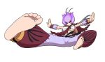  1girl anklet baggy_pants barefoot belt black_belt bracelet breasts commentary commission digimon digimon_(creature) english_commentary fairy_wings feet flower flying_kick gold_anklet gold_bracelet hair_flower hair_ornament hair_vines highres jewelry kakudrawmon kicking large_breasts leaf_print lilimon oridigi original outstretched_arms pants pantyhose perspective plant red_sash sarashi sash soles spread_arms stitched_clothes stitched_pants toes torn_clothes torn_pantyhose vines wings 