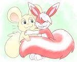 2026 ambiguous_gender anthro big_ears big_tail biped buckteeth closed_smile countershading cricetid digital_drawing_(artwork) digital_media_(artwork) duo eyes_closed fur hair hamster hi_res hug lidded_eyes looking_at_another mammal mouth_closed nishi_oxnard nude pink_body pink_fur rodent sciurid smile smiling_at_another tail teal_eyes teeth toony tree_squirrel white_body white_countershading white_fur white_hair