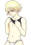  androgynous blonde_hair blush frown ivan_karelin looking_down male male_focus navel nipples purple_eyes shirt_lift short_hair solo sweat tiger_&amp;_bunny tokisige 