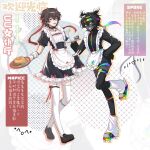  ! 2boys :d absurdres alternate_costume androgynous animification apron arm_warmers bell belted_arm_warmers bishounen black_choker black_corset black_dress black_hair black_shoes black_skin black_thighhighs black_track_suit blank_eyes brown_hair cake cake_slice character_name chinese_commentary chinese_text choker cocktail colored_skin commentary_request corset crossdressing crossdressing_(mtf) demon_horns dress emoticon enmaided fang food garter_straps girly_boy hachimaki hand_on_own_hip headband highres holding holding_tray horns jersey_maid jingle_bell kaomoji leg_warmers lifesteal_smp lightning_bolt_print loafers looking_at_viewer maid maid_apron male_focus male_maid mapicc minecraft_youtube multiple_boys neck_bell omelet open_mouth puffy_short_sleeves puffy_sleeves rainbow_headband red_eyes red_headband red_horns roller_skates shoes short_hair short_sleeves short_twintails single_garter_strap skates skin_fang sleeves_past_wrists smile spokeishere standing standing_on_one_leg thigh_strap thighhighs track_suit translation_request tray twintails unconventional_maid waitress walking white_apron white_arm_warmers white_leg_warmers white_thighhighs winged_skates yanran86057 zettai_ryouiki 