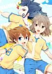  bad_id bad_pixiv_id blue_eyes blue_hair brown_eyes brown_hair highres inazuma_eleven_(series) inazuma_eleven_go lightning_bolt male_focus matsukaze_tenma multiple_boys pu_uq raimon raimon_soccer_uniform shindou_takuto soccer_uniform sportswear tsurugi_kyousuke yellow_eyes 